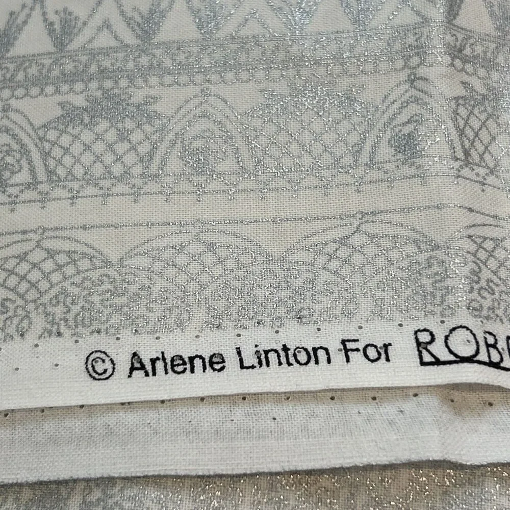 Kaufman Linens & Lace Cotton Quilting Fabric Arlene Linton Silver Metallic Print